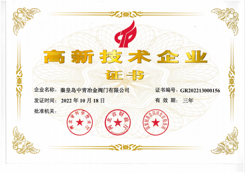 国家高新企业荣誉证书